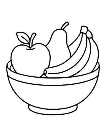 Simple bowl holding an apple with a leaf, a pear and a bunch of bananas.
