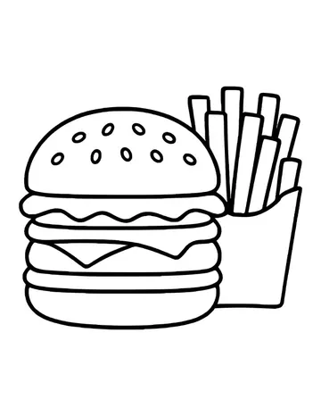 Tall sesame seed burger with lettuce and melted cheese, a carton of fries behind it.