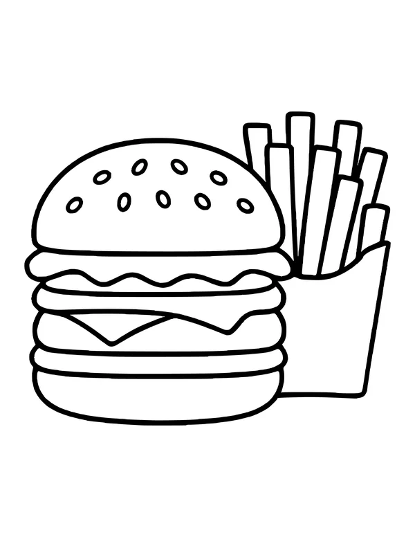 Tall sesame seed burger with lettuce and melted cheese, a carton of fries behind it.