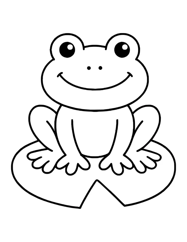 Cute frog with a big grin sitting on a notched lily pad, facing forward