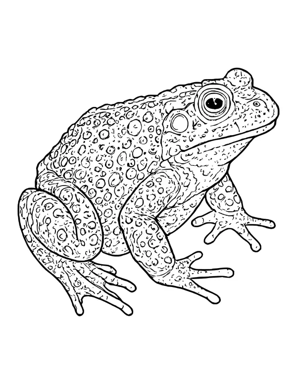 Realistic toad sitting in side view, its skin covered in fine warts and bumps