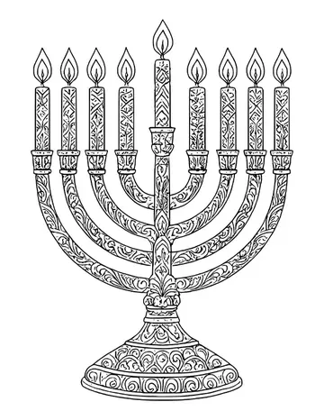 Patterned Hanukkah menorah with nine candles on a decorated base