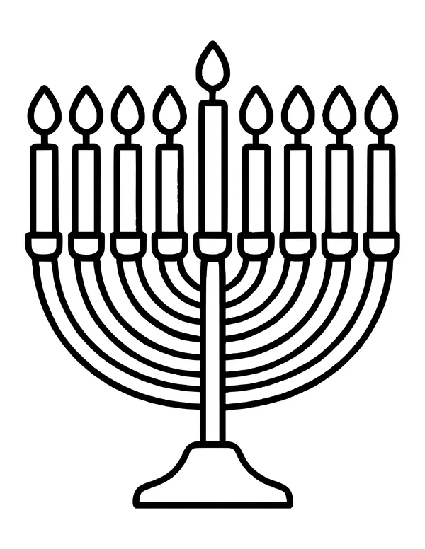 Easy Hanukkah menorah with nine candles, a taller center shamash, curved arms and a wide base