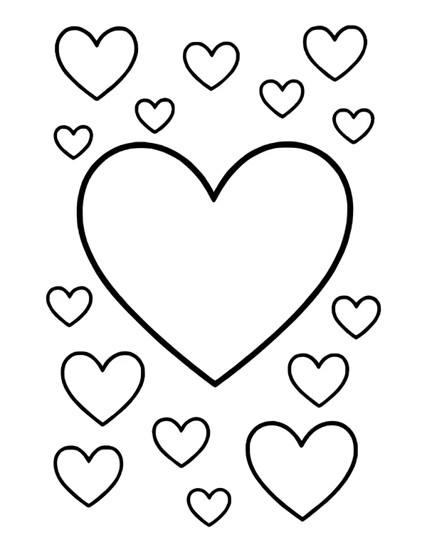 One large heart in the middle surrounded by about twenty small upright hearts.