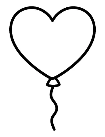 A heart-shaped balloon with a bold outline, a small knot and a wavy string.