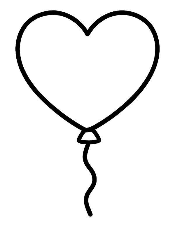 A heart-shaped balloon with a bold outline, a small knot and a wavy string.