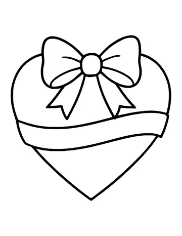 A heart with a large bow on top and a plain ribbon band across its middle.