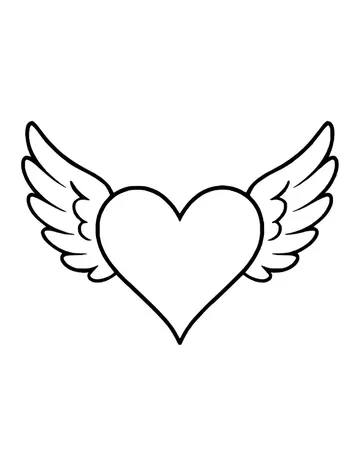 A heart with a pointed tip and tall wings curving upward, each with layered feathers.