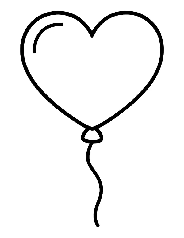 A heart balloon with a curved shine mark near the top, a knot and a wiggly string.