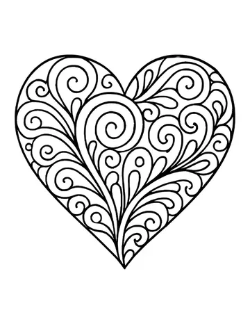 A heart filled with curling swirls, spirals and teardrop shapes in bold lines.