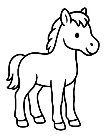 A baby horse with long legs and a short spiky mane, standing in side view.