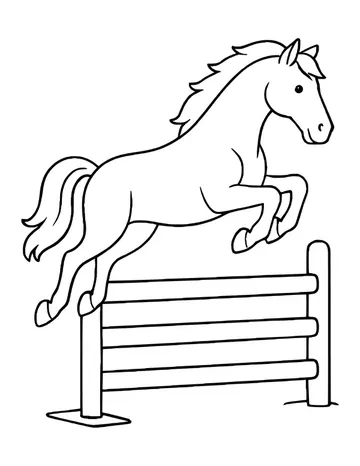 A horse stretched out over a show jump with striped-style poles and a flat stand base.