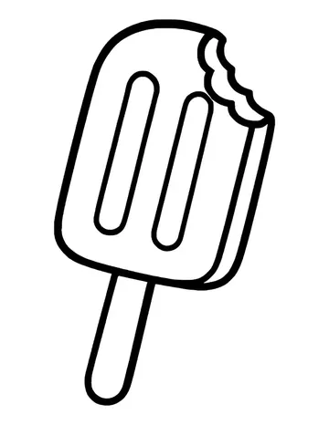Tilted 3D popsicle with two grooves on a stick and a bite taken from the top corner.