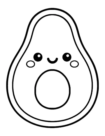 A wide avocado half with thick skin, a large pit and a happy blushing face.