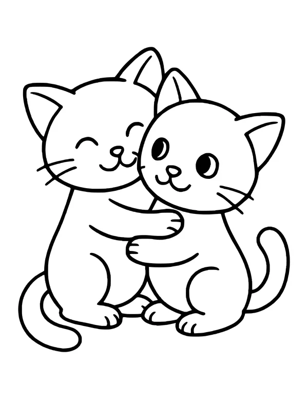 One kitten with closed happy eyes hugging a second kitten with open eyes.
