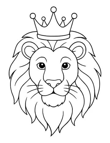 Lion head with a long mane wearing a pointed crown with ball tips