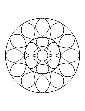 Easy mandala of a six-petal flower inside a ring of large rounded petals