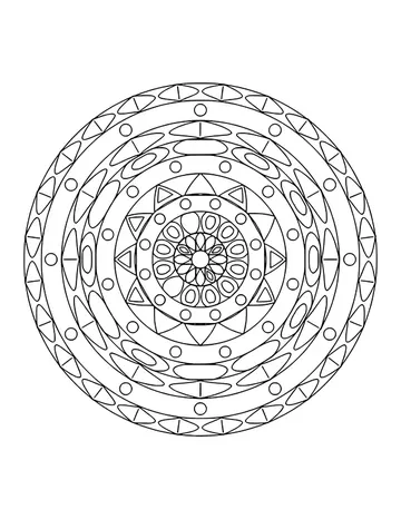 Detailed mandala with eight fine rings of ovals, triangles and dots like lace
