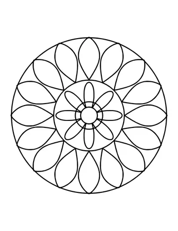 Easy mandala with an eight-petal flower in the middle and sixteen pointed petals around it