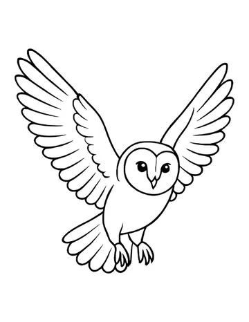 Barn owl with a heart-shaped face flying forward with both wings raised and talons out