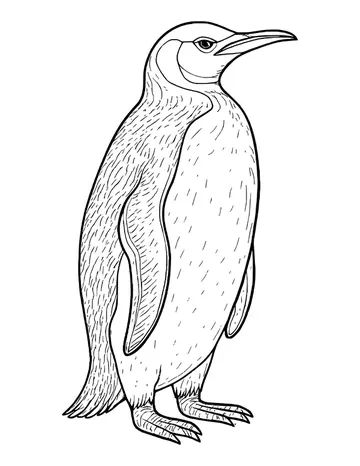 A detailed realistic penguin standing in side view facing right, with fine feather texture.