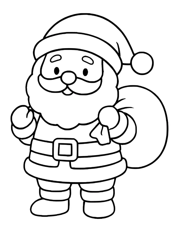 Chubby cute Santa holding a sack of presents over his shoulder