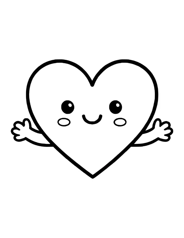 Cute smiling heart with rosy cheeks reaching out with both arms for a hug, no legs
