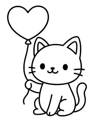 Cute chubby kitten sitting with a heart balloon string tied around its paw