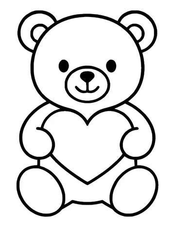 Cute round teddy bear sitting and holding a heart, with plain rounded feet and a smiling muzzle