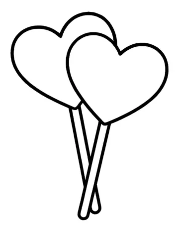 Two large heart-shaped lollipops on crossed sticks, one in front of the other